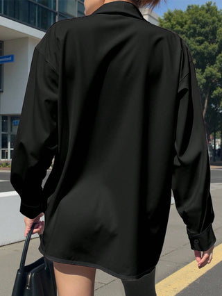 Minimalist Embroidered Decor Long Sleeve Loose Blouse
