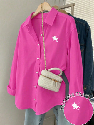 Minimalist Embroidered Decor Long Sleeve Loose Blouse
