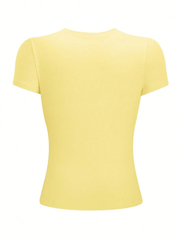 Women's Solid Olive Green Fitted Crew Neck T-Shirt