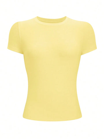 Women's Solid Color Fitted Crew Neck T-Shirt