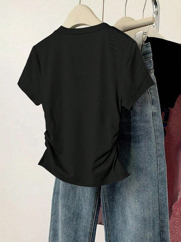 Women's Solid Color Round Neck Short Sleeve T-Shirt