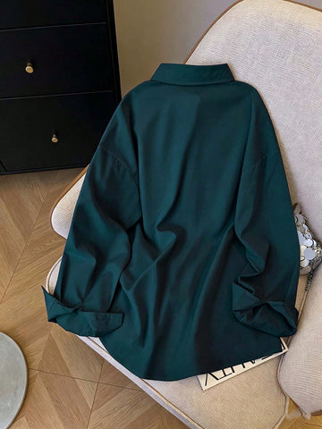 Minimalist Embroidered Decor Long Sleeve Loose Blouse