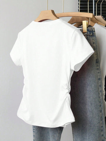 Women's Solid Color Round Neck Short Sleeve T-Shirt