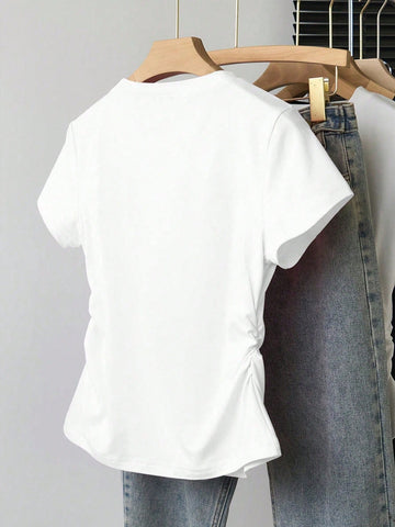 Women's Solid Color Round Neck Short Sleeve T-Shirt