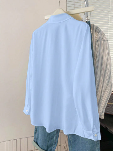 Minimalist Embroidered Decor Long Sleeve Loose Blouse