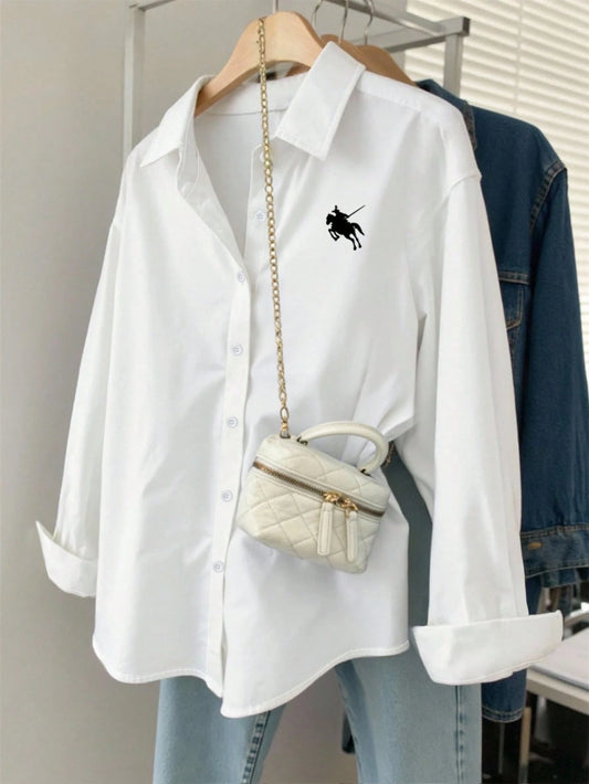 Minimalist Embroidered Decor Long Sleeve Loose Blouse