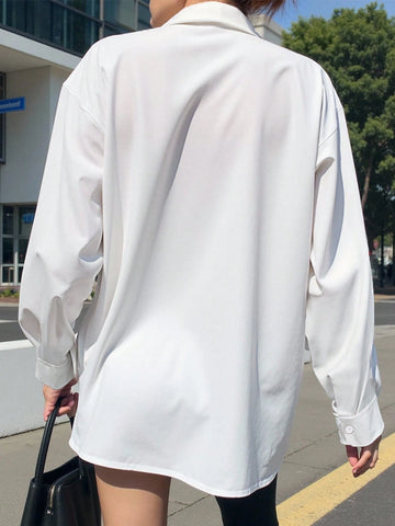 Minimalist Embroidered Decor Long Sleeve Loose Blouse
