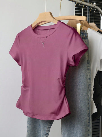 Women's Solid Color Round Neck Short Sleeve T-Shirt