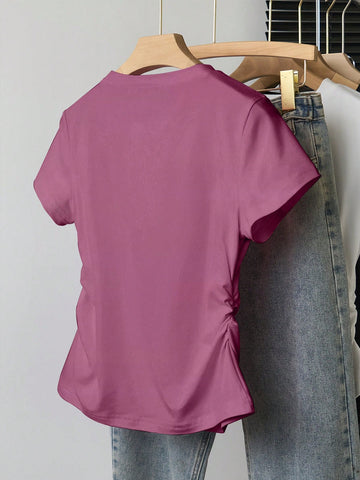 Women's Solid Color Round Neck Short Sleeve T-Shirt