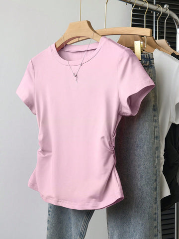 Women's Solid Color Round Neck Short Sleeve T-Shirt