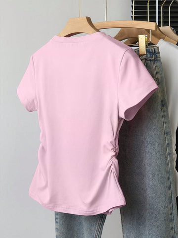 Women's Solid Color Round Neck Short Sleeve T-Shirt