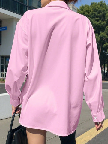 Minimalist Embroidered Decor Long Sleeve Loose Blouse