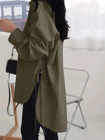 Women's Solid Color Drop Shoulder Long Sleeve Casual Loose Blouse