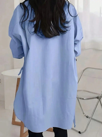 Women's Solid Color Drop Shoulder Long Sleeve Casual Loose Blouse