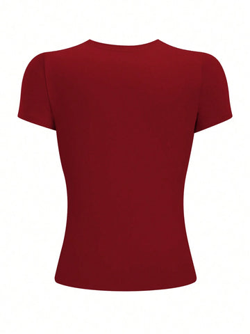 Women's Solid Color Fitted Crew Neck T-Shirt
