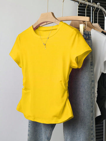 Women's Solid Color Round Neck Short Sleeve T-Shirt
