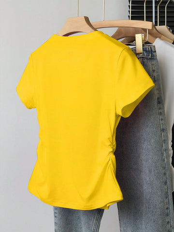 Women's Solid Color Round Neck Short Sleeve T-Shirt