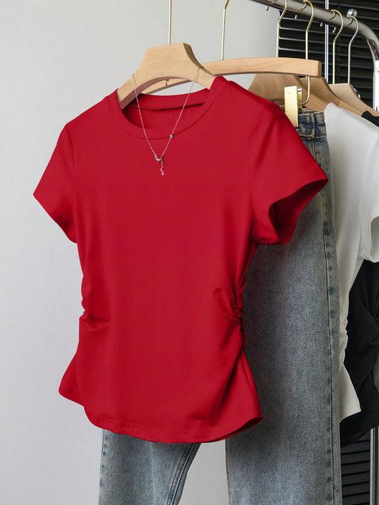 Women's Solid Color Round Neck Short Sleeve T-Shirt