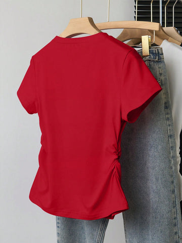 Women's Solid Color Round Neck Short Sleeve T-Shirt
