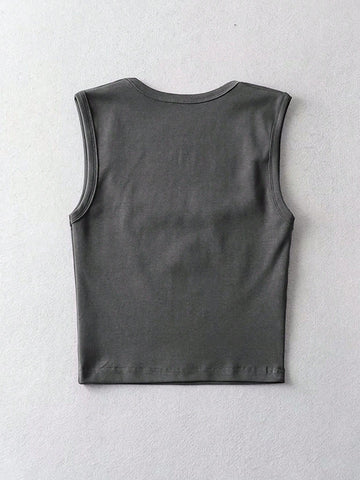 Women's Solid Color Round Neck Sleeveless Tank Top