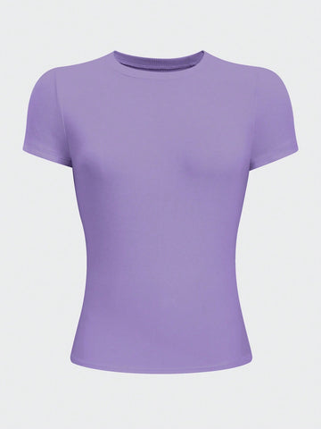 Women's Solid Olive Green Fitted Crew Neck T-Shirt