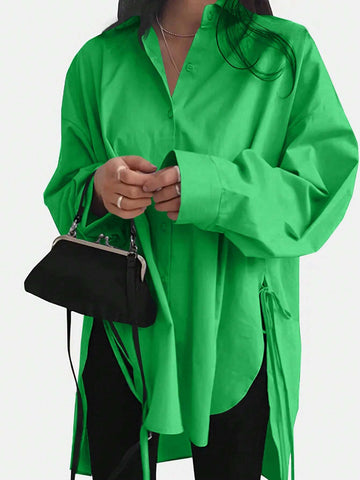 Women's Solid Color Drop Shoulder Long Sleeve Casual Loose Blouse