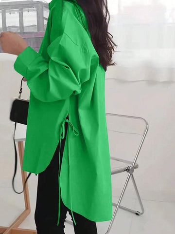 Women's Solid Color Drop Shoulder Long Sleeve Casual Loose Blouse