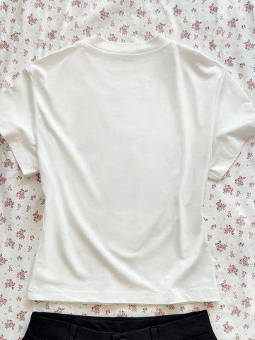 Women's Letter & Strawberry Print Round Neck Short Sleeve Casual T-Shirt