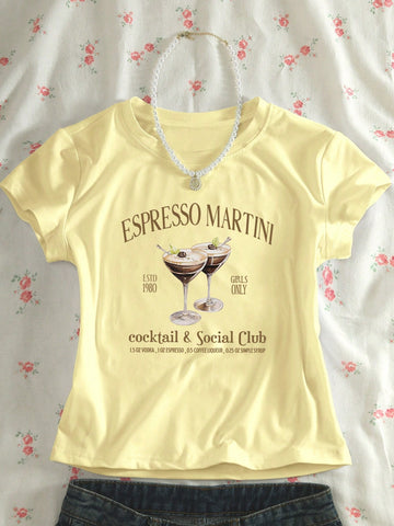 Women's Summer Short Sleeve Casual T-Shirt With Slogan Print And Round Neck