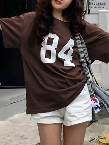 INAWLY Asymmetric Neckline Digital Print Summer Casual T-Shirt Graphic Tees
