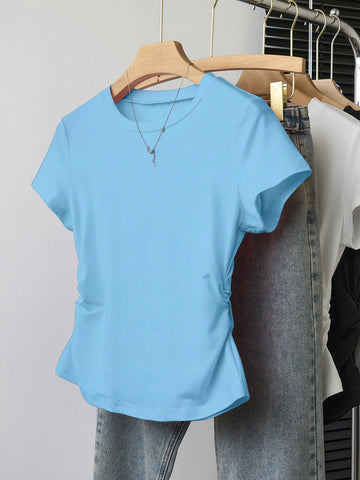 Women's Solid Color Round Neck Short Sleeve T-Shirt