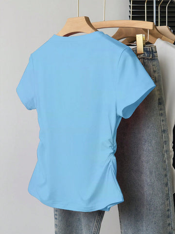 Women's Solid Color Round Neck Short Sleeve T-Shirt