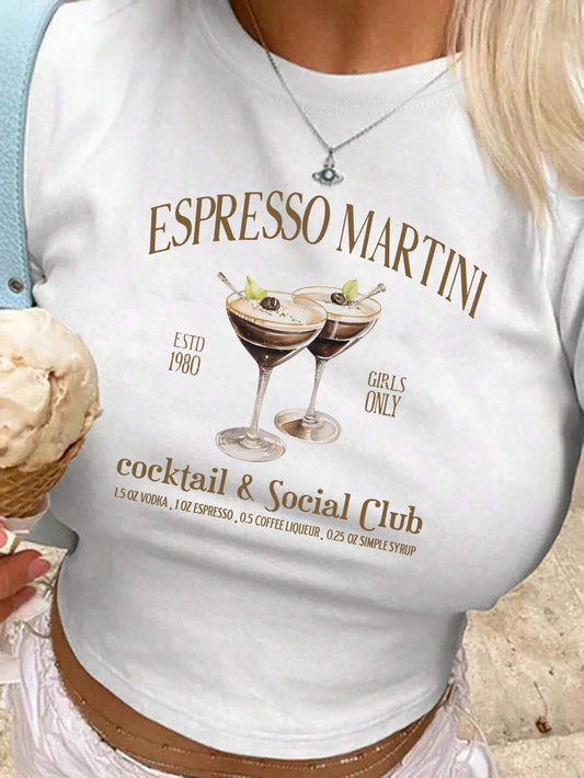 Women's Summer Short Sleeve Casual T-Shirt With Slogan Print And Round Neck