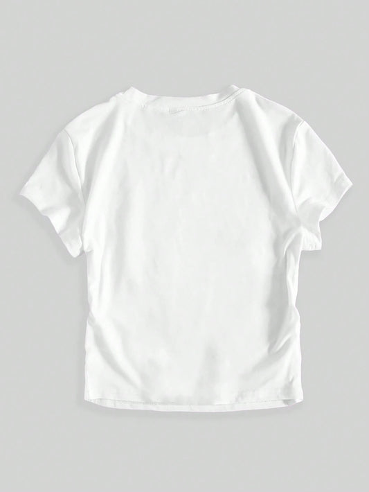 Women's Summer Short Sleeve Casual T-Shirt With Slogan Print And Round Neck