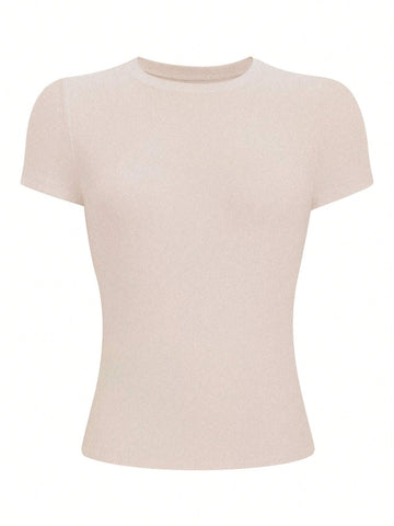Women's Solid Color Fitted Crew Neck T-Shirt