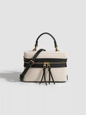 Fashionable Hard-Sided Blue Square Handbag, With Dual Shoulder Straps