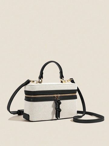Fashionable Hard-Sided Blue Square Handbag, With Dual Shoulder Straps