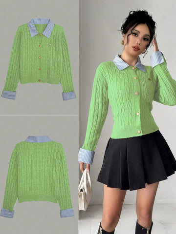 Fashionable Blogger-Inspired 2 In 1 Patchwork Knit Cropped Cardigan