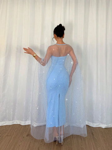 Airlisse 2pcs Elegant Party Rhinestone Decorated Sheer Mesh Shawl Shrug Set