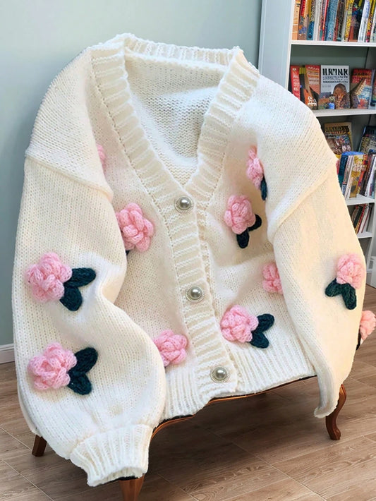 3D Floral Knit Cardigan