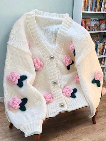 3D Floral Knit Cardigan