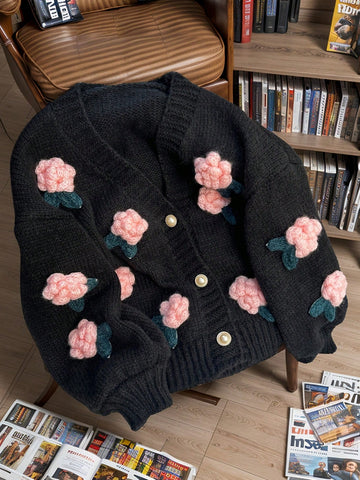 3D Floral Knit Cardigan