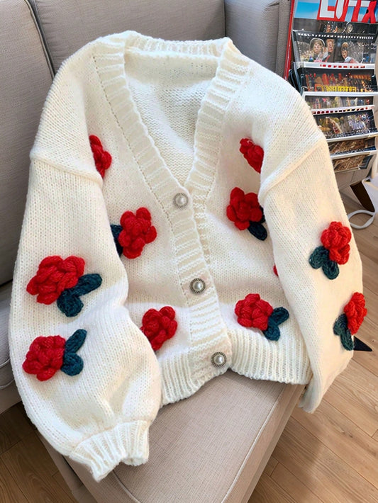 3D Floral Knit Cardigan