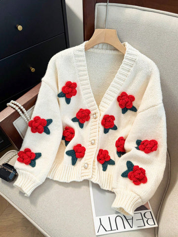 3D Floral Knit Cardigan