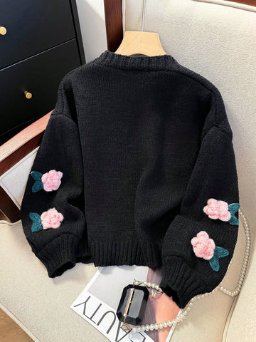 3D Floral Knit Cardigan