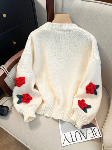 3D Floral Knit Cardigan