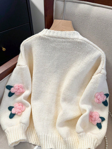 3D Floral Knit Cardigan