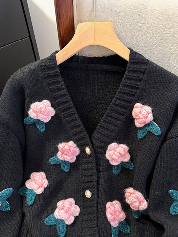 3D Floral Knit Cardigan