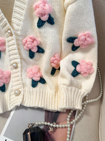 3D Floral Knit Cardigan