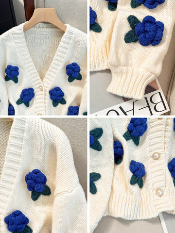 3D Floral Knit Cardigan